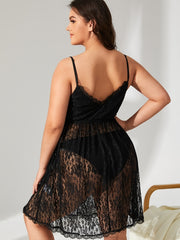 Lace Semi Sheer Cami Midi Dress Women's Plus Sexy Stretch Dress