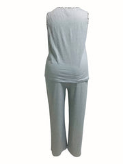 Colorblock Leopard Print Tank Top & Pants Pajama Set