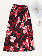 Vintage Floral Print Maxi Skirt with Split Thigh