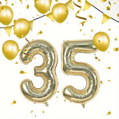 6 Cm Light Golden Number Balloons with Ribbon and Straw