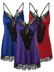 3 Pack Sexy Nightdress Set - Lace Racer Back Cami