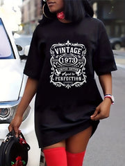 Retro Dress Women's Plus Number & Letter Print Tee Dress
