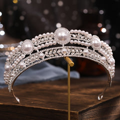 Silvery Faux Pearl Rhinestone Tiara Hairband Wedding Accessories