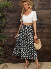 Boho Floral Print High Waist Tiered Skirts A Line