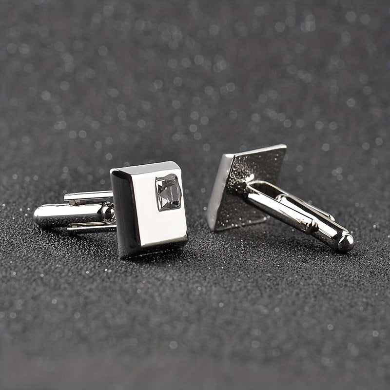 Alloy Men's Shirt Cufflinks with Artificial Diamond Inlay