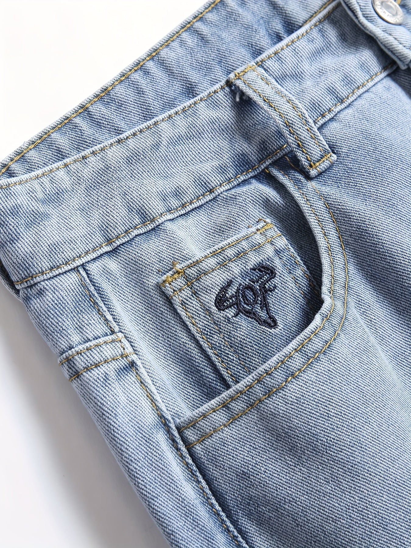 Mens Embroidered Ox Head Jeans Straight Regular Denim Jeans