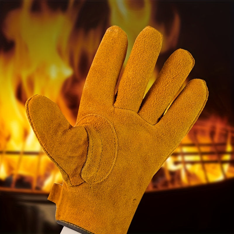 BBQ Grill Gloves Anti scalding 482F Heat Resistant Fireproof Cowhide Gloves