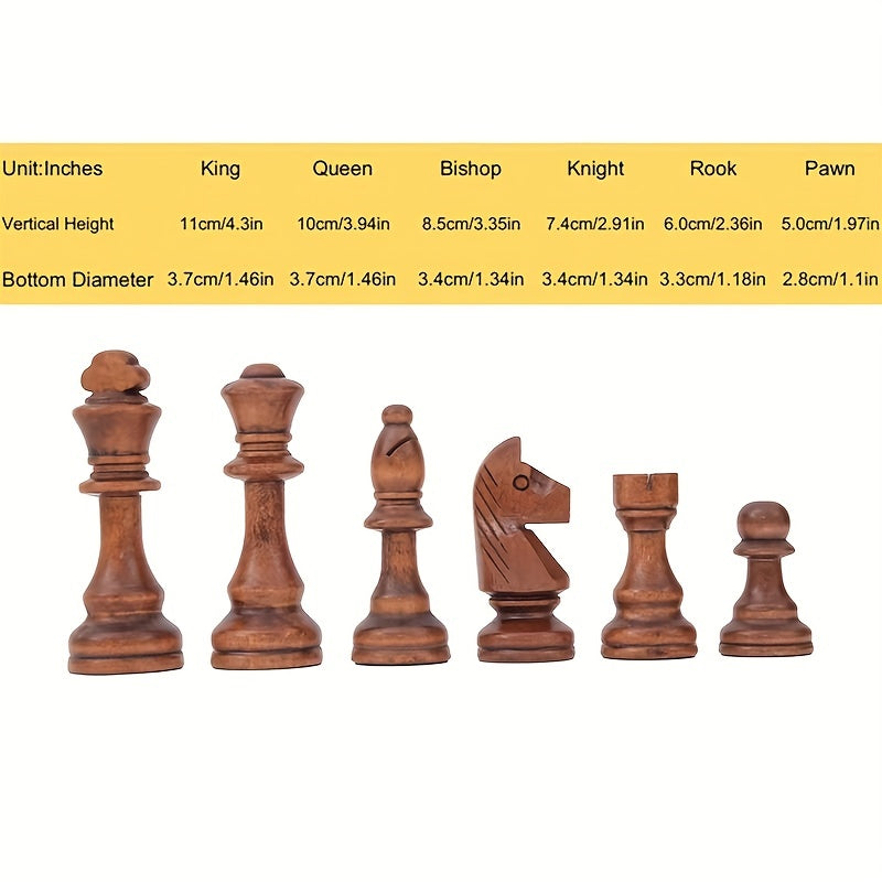 32pcs 4" Solid Wood Chess Pieces Leather Chessboard Set