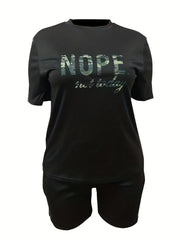 Letter Print Tee & Shorts 2 Piece Set