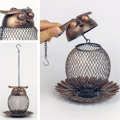Owl Shaped Hanging Bird Feeder Copper Metal Mesh Wild Finch Bird Feeder