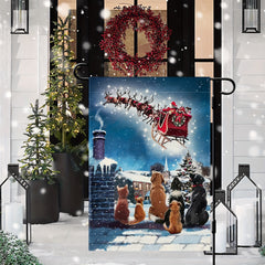 Christmas Garden Flag Cat Dog Santa Vertical Rustic Farmhouse Yard Decor 30x48