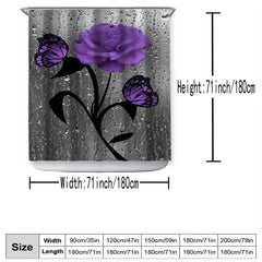 Waterproof Purple Rose and Butterfly Shower Curtain
