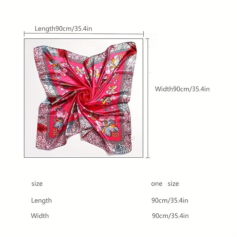 Colorful Leaf Print Square Scarf Satin Bandana Shawl Silk