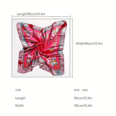 Colorful Leaf Print Square Scarf Satin Bandana Shawl Silk