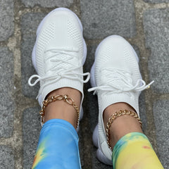 Women's Breathable Knit Sneakers Lace Up Outdoor Shoes Lightweight