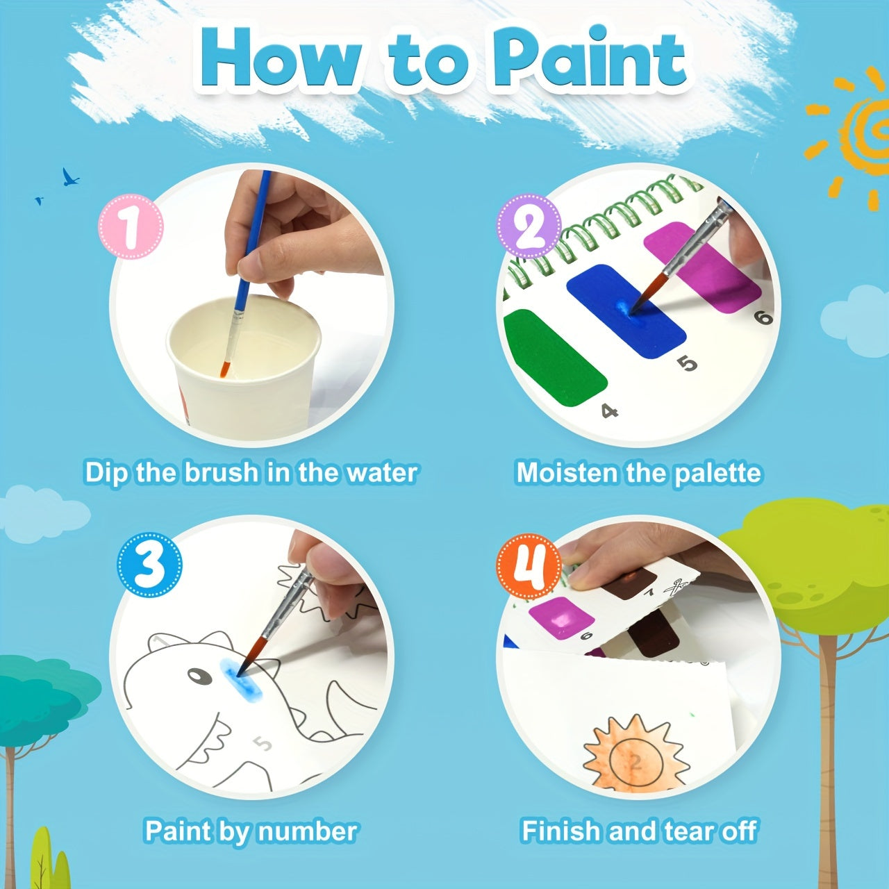 ZMLM Mess Watercolor Painting Book for Toddlers - Dinosaur & Lion Designs
