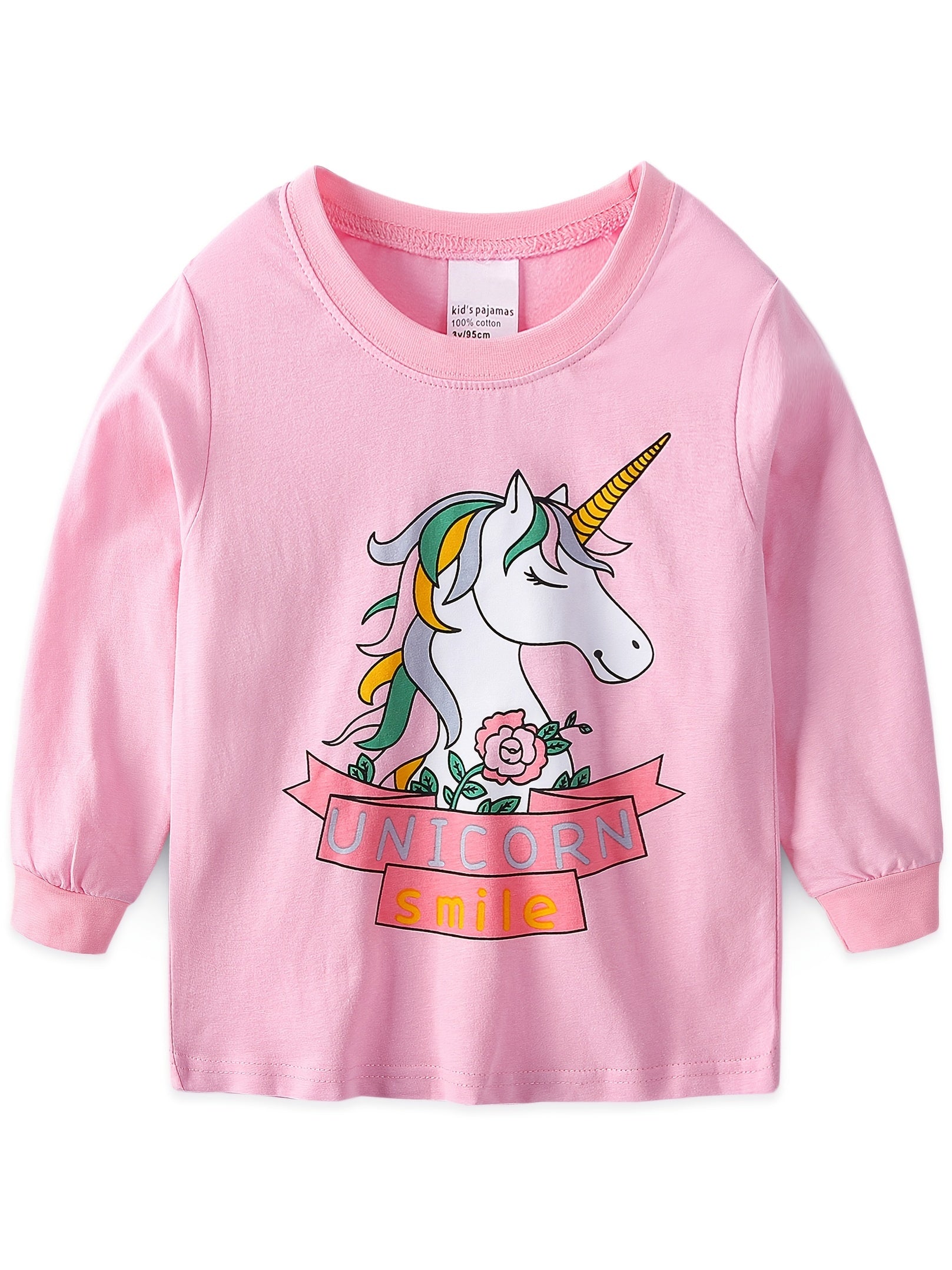 Girls Unicorn Print Pajamas Long Sleeve Top & Pants Set