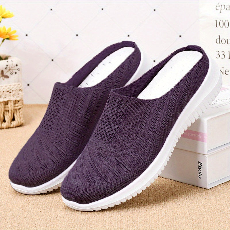 Women's Breathable Woven Mule Sneakers Slip On Outdoor Shoes Walking Shoes