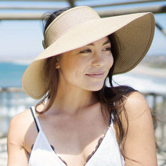 Foldable Straw Visor Hat with Bowknot Wide Brim for Women