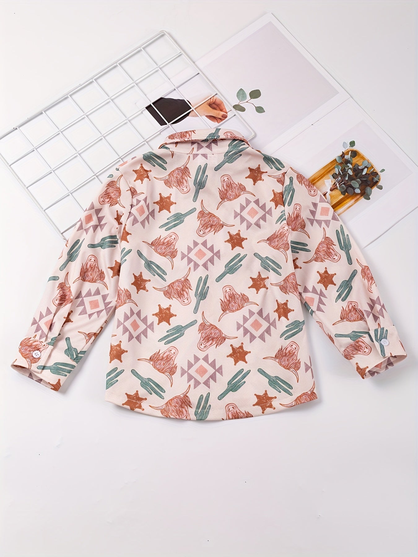 Boys Horse Full Print Button Down Long Sleeve Shirt