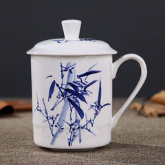 Flower Printed Porcelain Cup With Lid 17.6oz Ceramic Water Mug Tea Coffee Cup