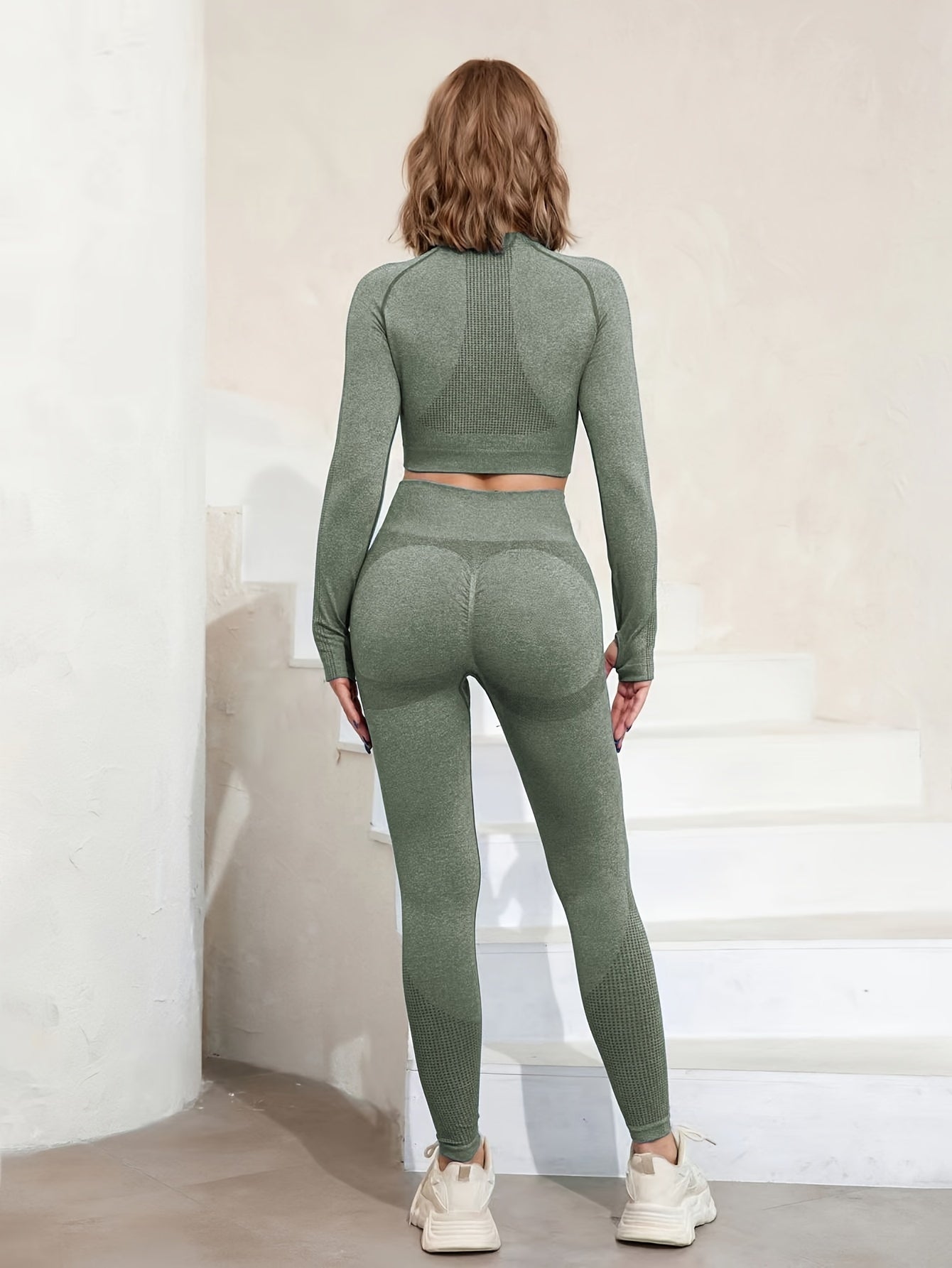 2pcs Yoga Set Crop Top & High Waist Leggings Women's Activewear