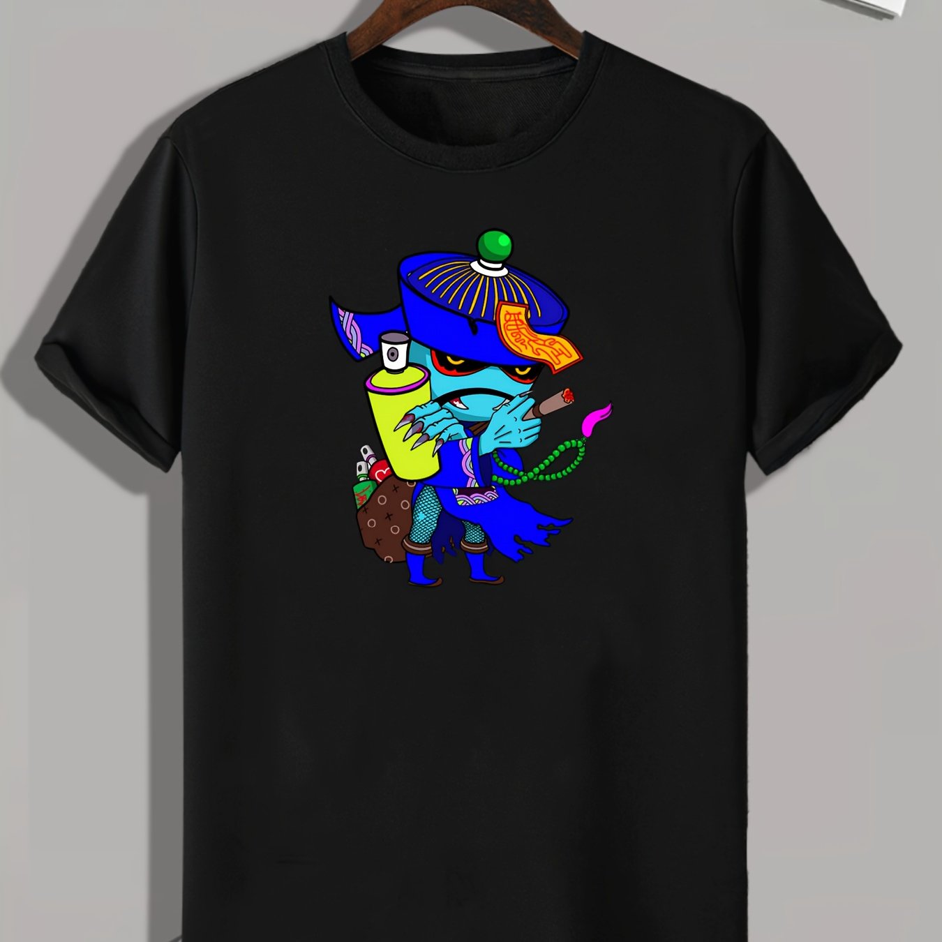 Cartoon Graffiti Print Men's Graphic T-shirt for Summer