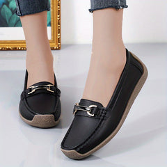 Women's Buckle Decor Flat Loafers Faux Leather Soft Sole Shoes