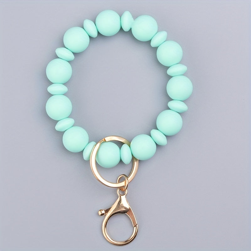 Silicone Beaded Bracelet Keychain Keyring Bag Purse Pendant