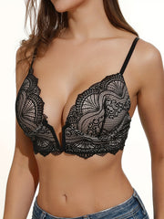 Floral Lace Plunge Bra with Scallop Trim