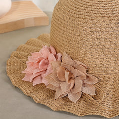Flower Decor Ruffles Sun Hat Solid UV Protection Straw Hats