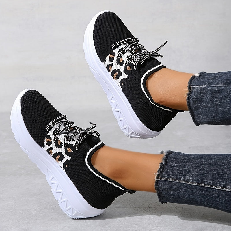 Leopard Stripe Flying Woven Sneakers Soft Sole Shoes