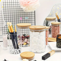 Glass Jar With Wooden Lid 8.45 Oz Medicine Bottle