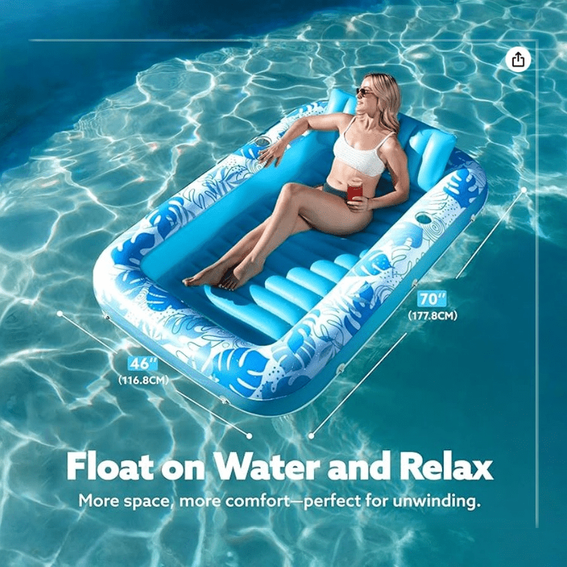 Inflatable Tanning Pool Chair with Pillows - Sunscreen Tub Raft