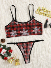 Christmas Plaid Print Sexy Lingerie Set Cami Tops & Thongs