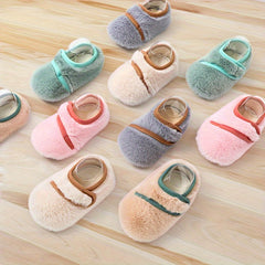 Warm Furry House Shoes For Baby Girls Non-Slip Soft Bottom Shoes