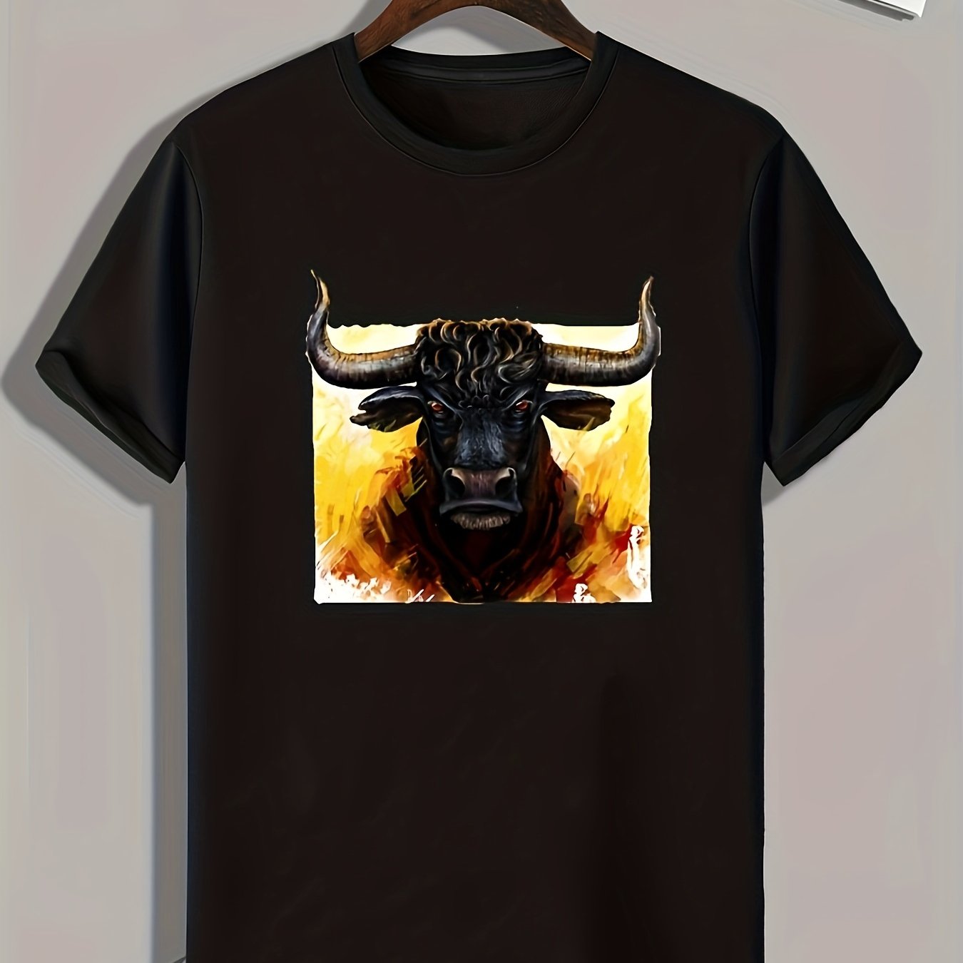Bull Print Men's Graphic T-shirt Casual Comfy Tees For Summer