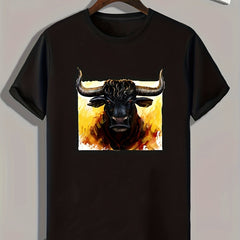 Bull Print Men's Graphic T-shirt Casual Comfy Tees For Summer