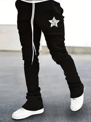 Star Pattern Comfy Flared Trousers Men's Casual Stretch Waist Drawstring Joggers