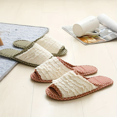 Women's Ruffled Lace Slippers Indoor Open Toe Plaid Comfy Flat Shoes