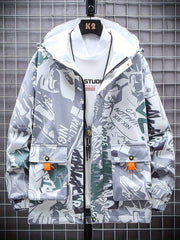 Graffiti Mid Length Windbrkr Hoodie Jacket Men's Women's Same