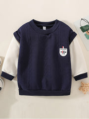 Toddler Boys V Neck Block Sweatshirt With Cable Knit Pattern