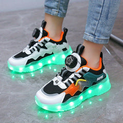 Boys LED Sneakers USB Chargeable Breathable Non Slip Shoes