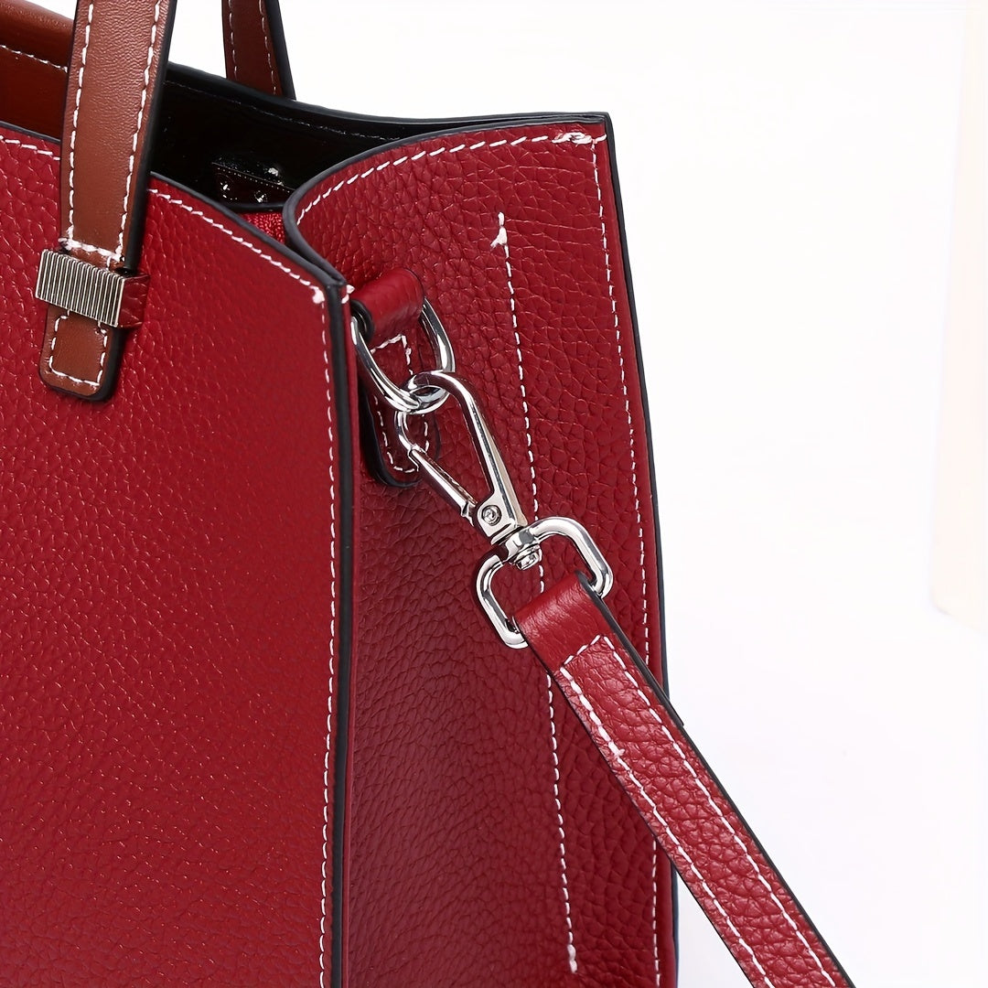 Burgundy Leather Crossbody Bag Detachable Strap Zipper Closure