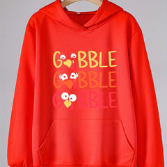 GOBBLE Print Hoodies Girls Comfy Hooded Pullover With Pocket