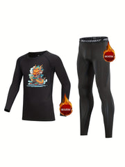 Kids Dragon Pattern Compression Set with Elastic Waist Pants