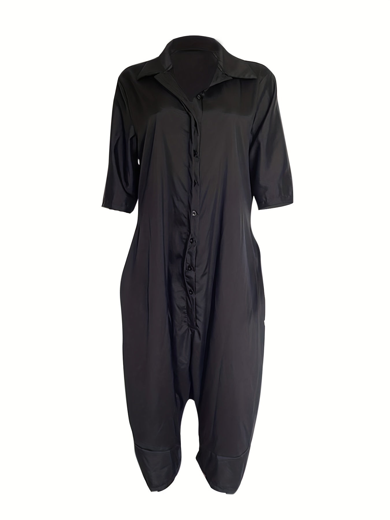 Casual Jumpsuit Women's Plus Solid Button Up Half Sleeve