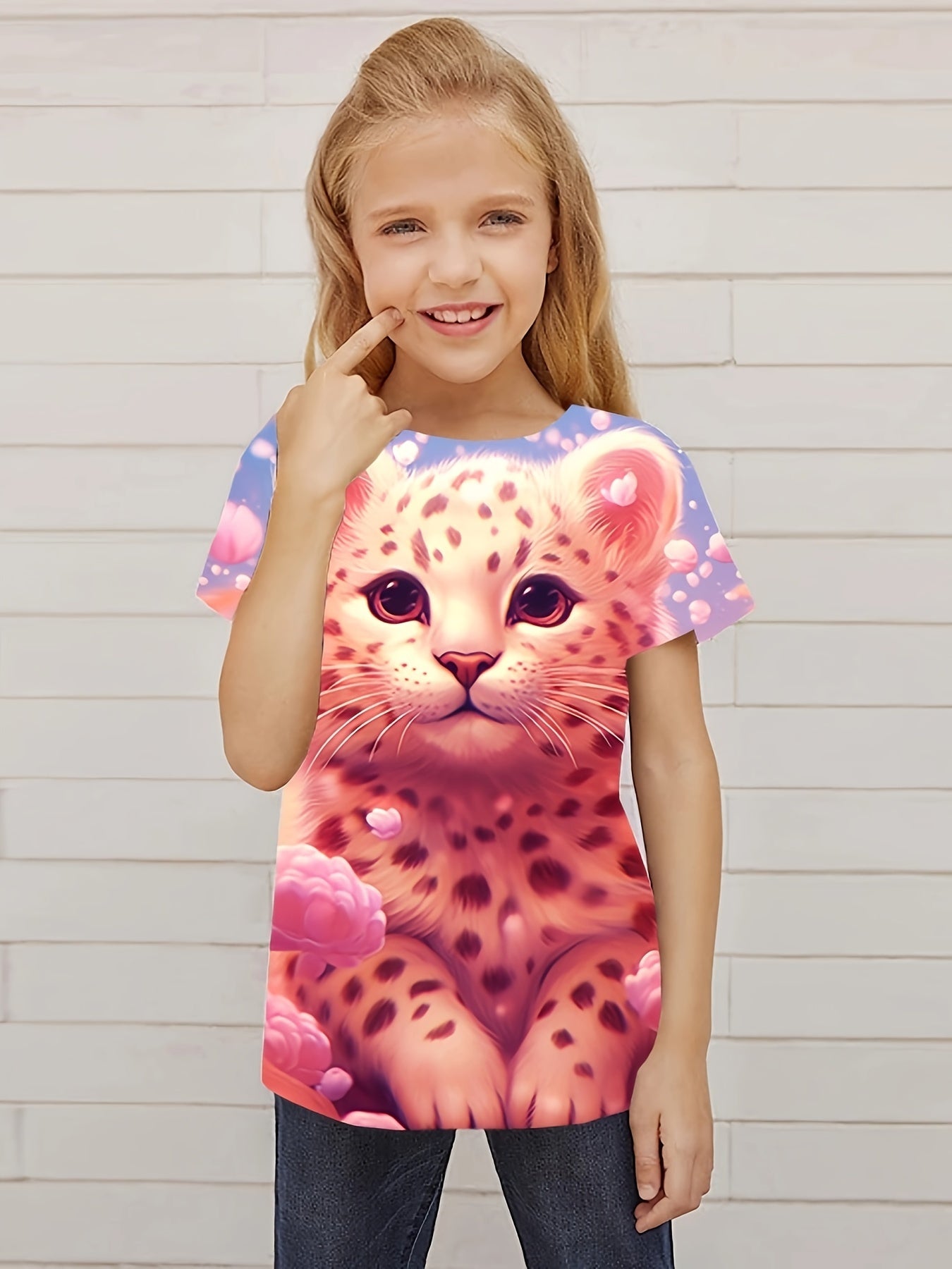 Funny Leopard Graphic Short Sleeve T shirt For Girls Summer Gift