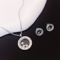 3pcs Round Shape Rhinestone Stainless Steel Jewelry Set