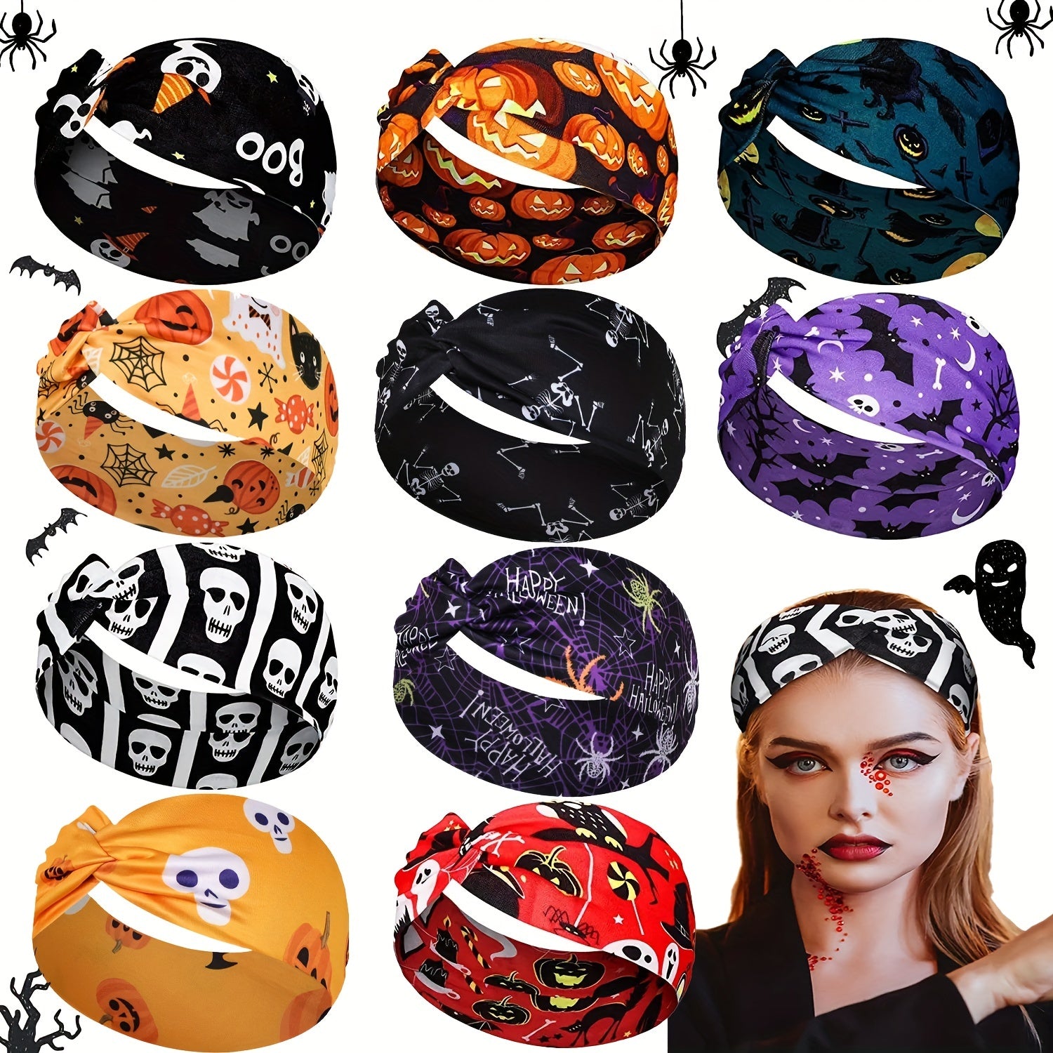 Halloween Printed Skull Spider Web Headband for Yoga Running